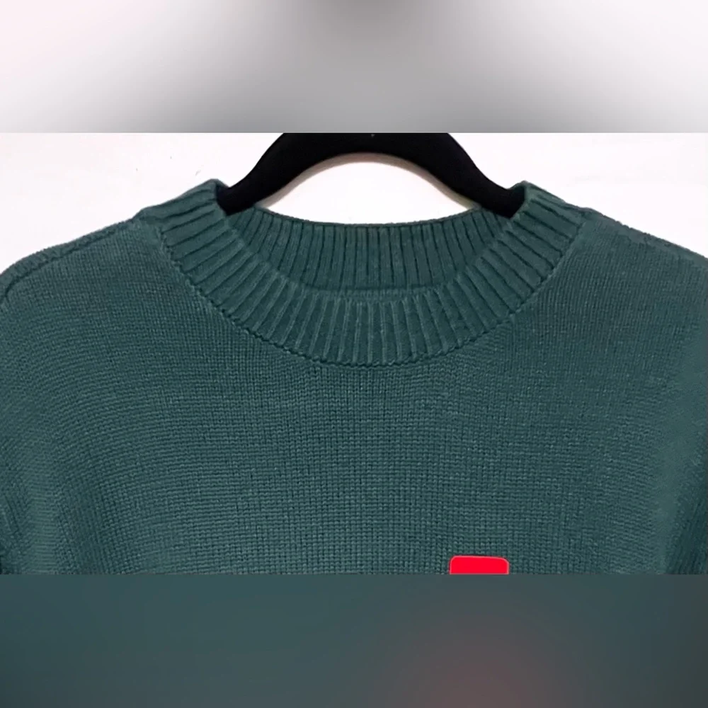 NWT GAP Deep Teal 100% Cotton Split Seam Crew Neck Knit Ribbed Sweater Cozy